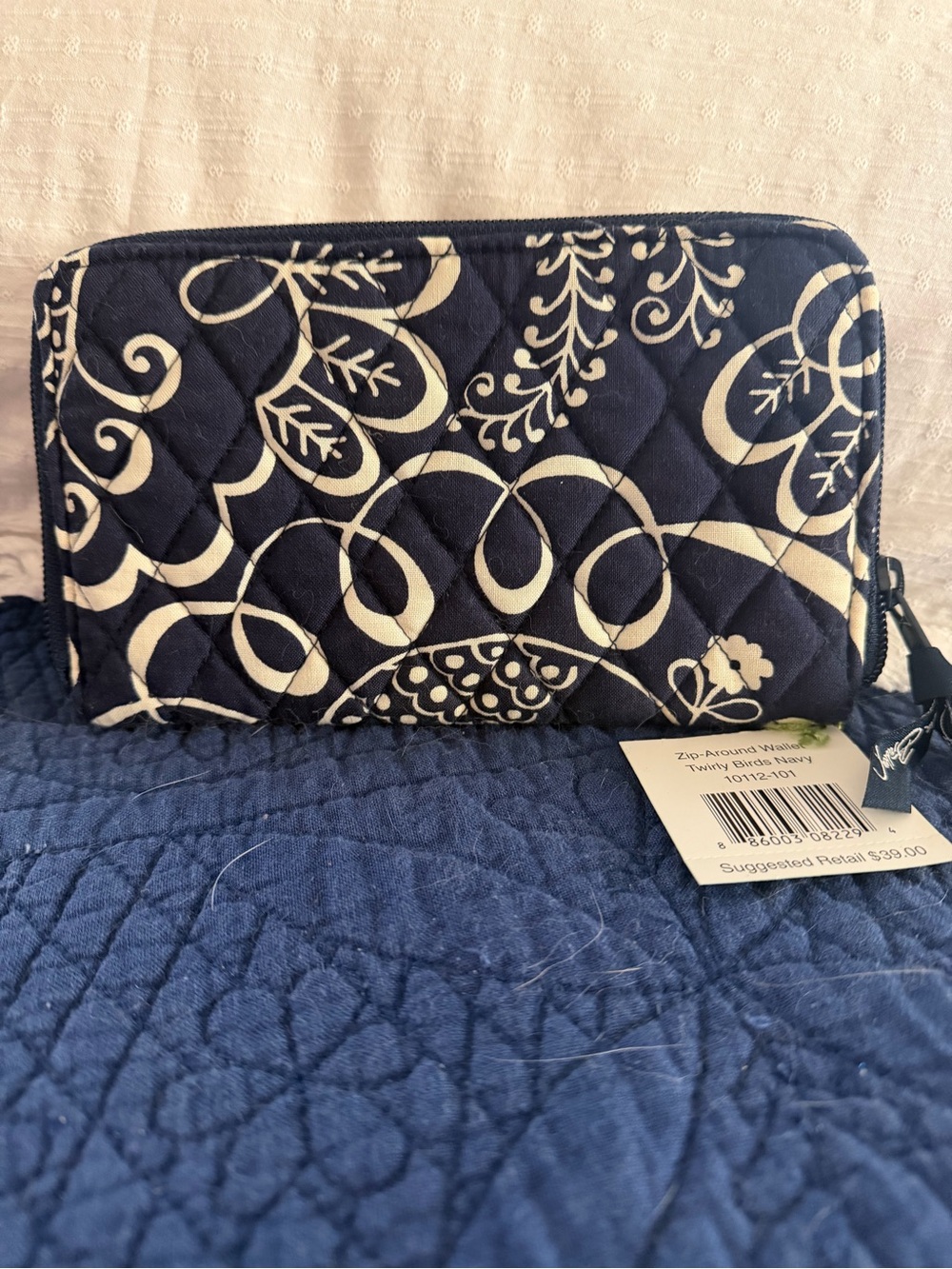 Vera Bradley Zip Around Wallet in Twirly Birds Navy pattern. - Picture 2 of 9